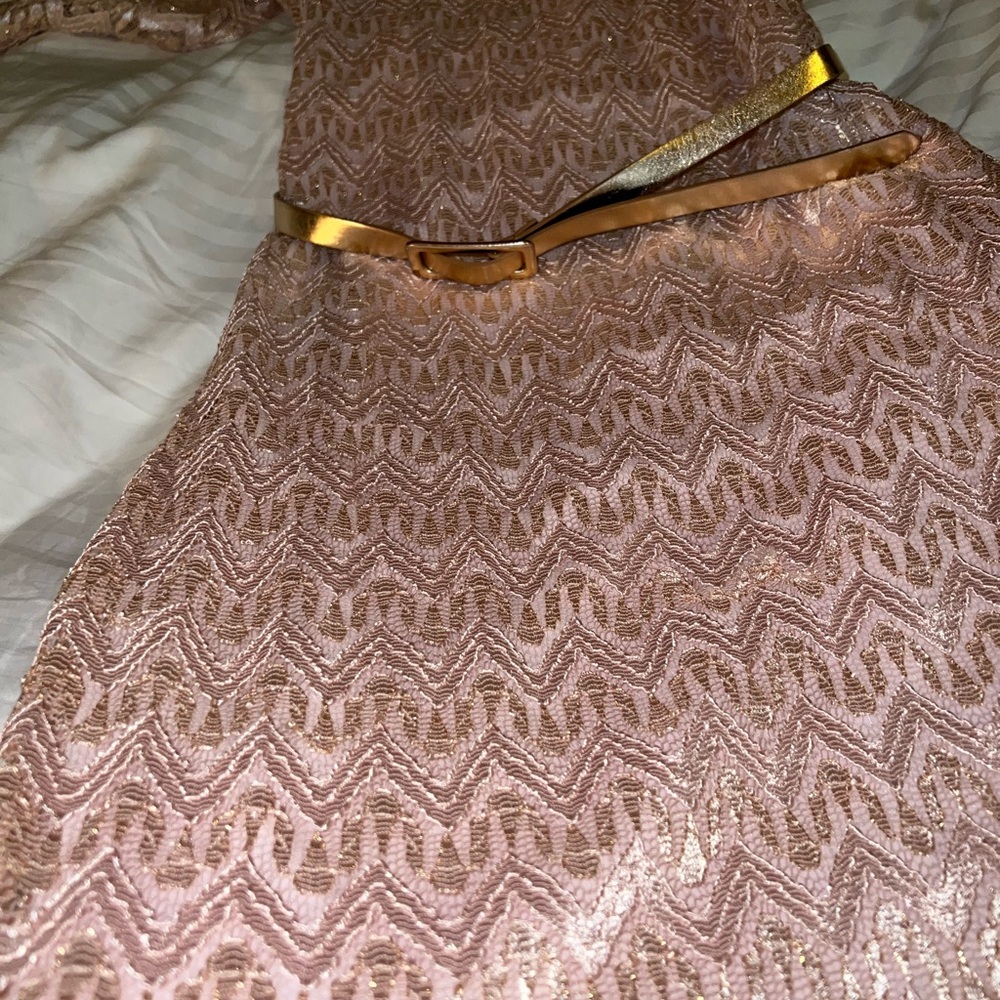 Connected Apparel Pink Lace Dress with Gold Accents
